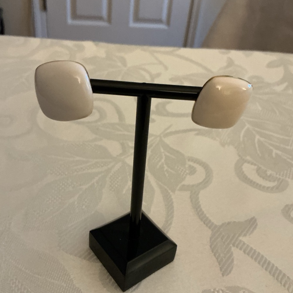 Napier Vintage Cream Enamel Gold Tone Post Earrings
